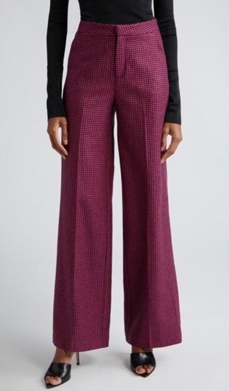 L’Agence Livvy Wool Blend Houndstooth Trouser in Metallic Pink and Black Size 18